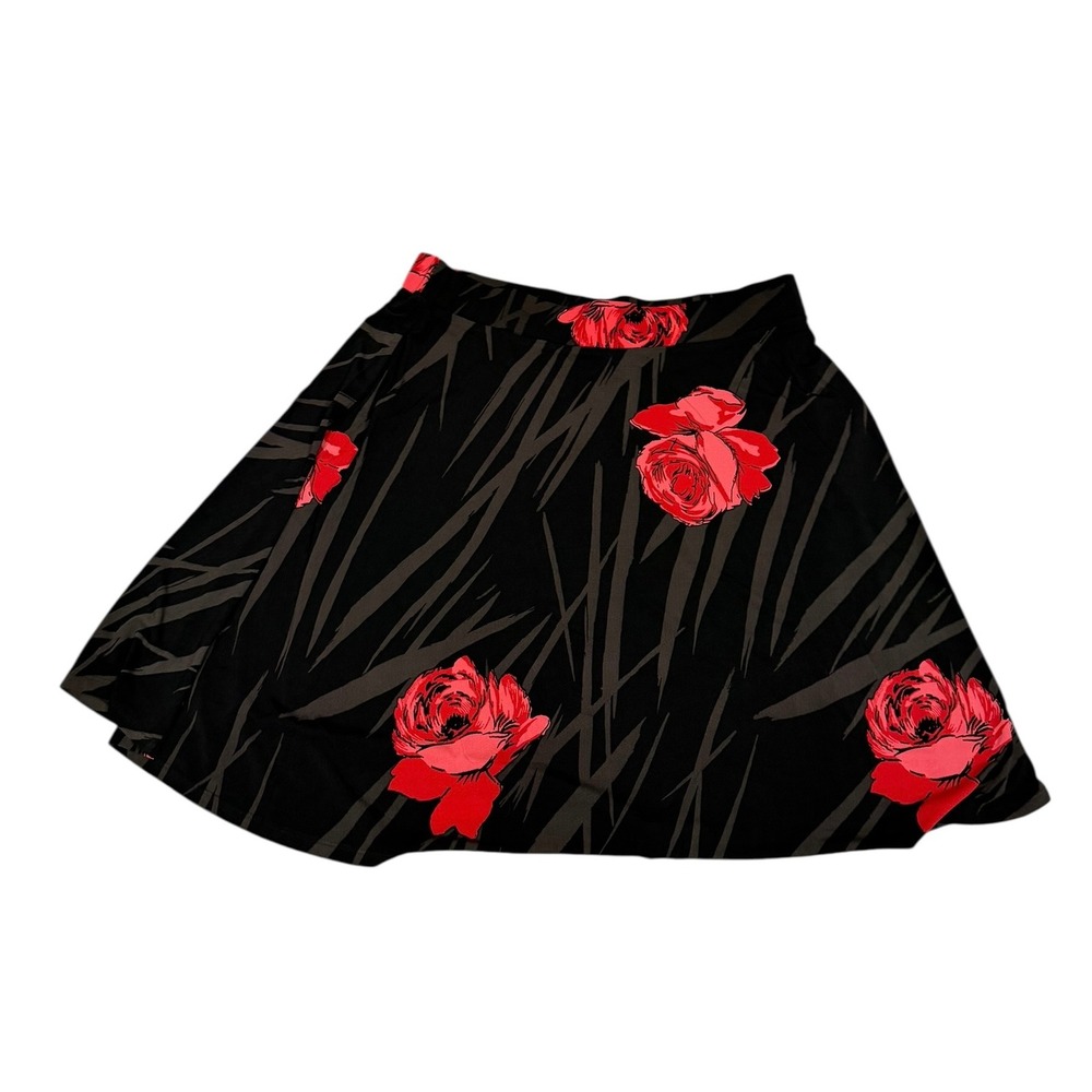 Flirty NWT Leota Circle Skirt Everafter Red Rose Floral Black Jersey Knit USA 1L